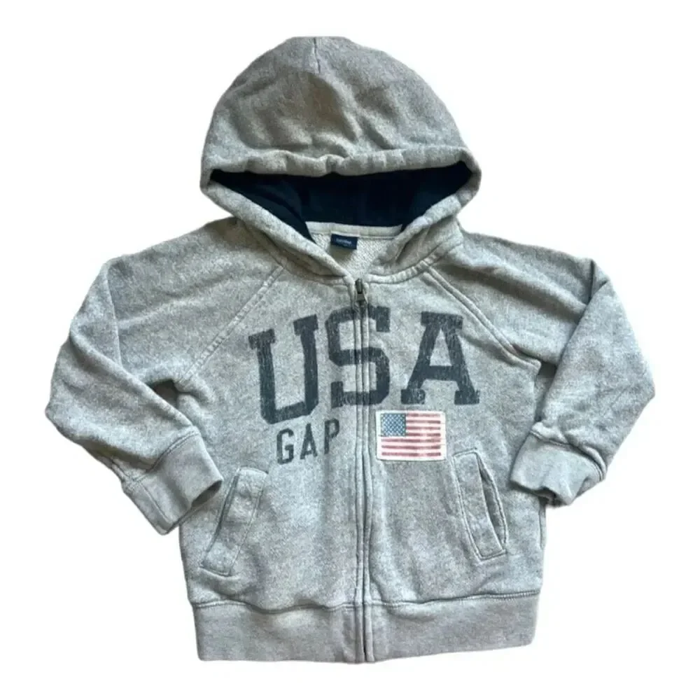 Youth Boys Gap Patroitic USA Heather Gray Burnout Hoodie - Sz 4